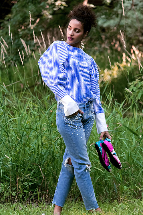 Pearl Jeans, Summer 2017 Fashion Trend, L4, P3. Photo Credit: Mechelle Avey. Fresh White and Blue Summer Style. Alwaysuttori.com